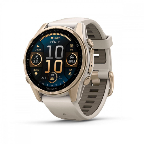 Garmin Fenix 8, 43мм, Amoled, Sapphire Soft Gold with Fog Gray/Dark Sandstone Silicone Band