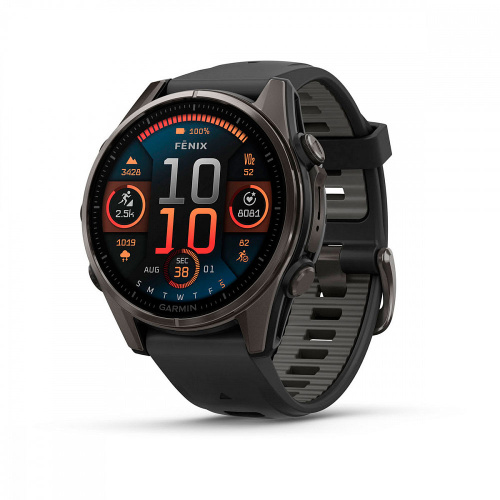 Garmin Fenix 8, 43мм, Amoled Sapphire Carbon Gray DLC Titanium with Black/Pebble Gray Silicone