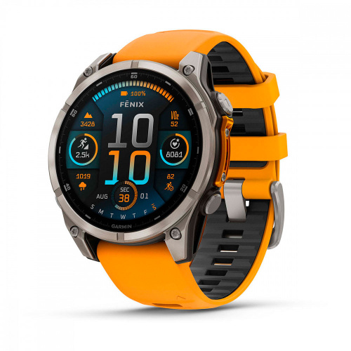 Умные часы Garmin Fenix 8, 47 мм, Amoled Sapphire Titanium with Spark Orange/Graphite Silicone Band