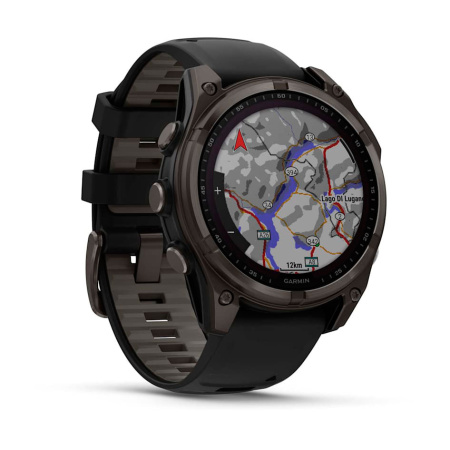 Умные часы Garmin Fenix 8, 51мм Solar Sapphire Carbon Gray DLC Titanium with Black/Pebble Gray Silicone 