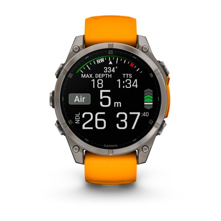 Умные часы Garmin Fenix 8, 51мм Amoled Sapphire Titanium with Spark Orange/Grapphite Silicone Band