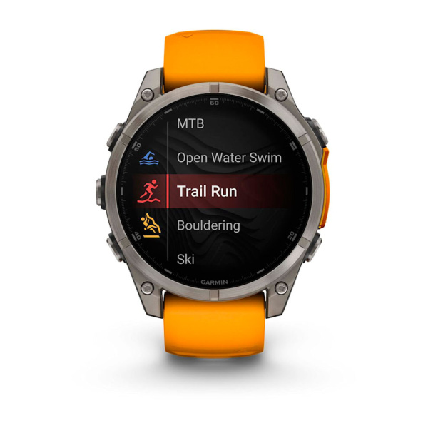 Умные часы Garmin Fenix 8, 47 мм, Amoled Sapphire Titanium with Spark Orange/Graphite Silicone Band