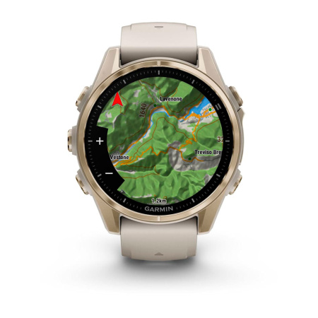 Garmin Fenix 8, 43мм, Amoled, Sapphire Soft Gold with Fog Gray/Dark Sandstone Silicone Band