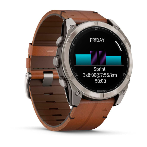 Garmin Fenix 8, 43мм, Amoled, Sapphire Bare Titanium Black with Chestnut Leather Band+Grapphite Silicone Band