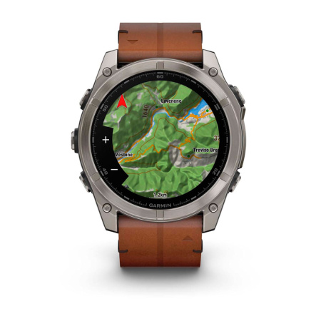 Garmin Fenix 8, 43мм, Amoled, Sapphire Bare Titanium Black with Chestnut Leather Band+Grapphite Silicone Band