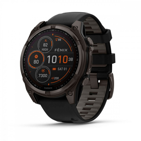 Умные часы Garmin Fenix 8, 51мм Solar Sapphire Carbon Gray DLC Titanium with Black/Pebble Gray Silicone 