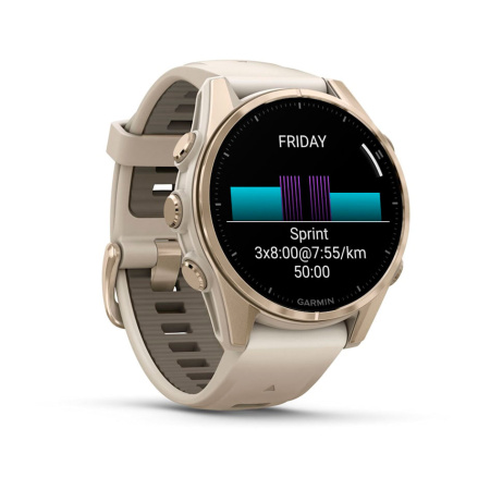 Garmin Fenix 8, 43мм, Amoled, Sapphire Soft Gold with Fog Gray/Dark Sandstone Silicone Band