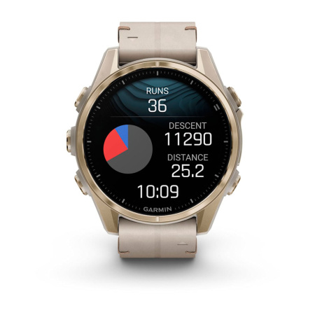 Garmin Fenix 8, 43мм, Amoled, Sapphire Soft Gold Stainless Steel Fog Gray Leather Band+Fog Gray/Dark Sandstone