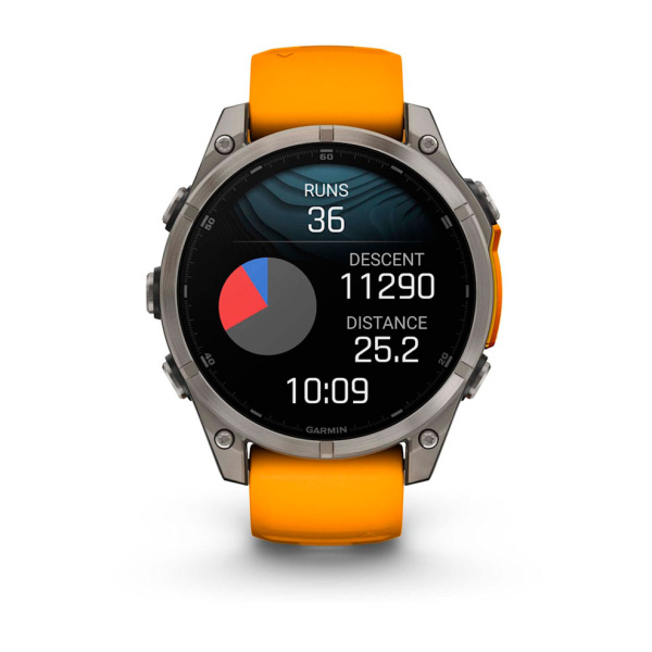 Умные часы Garmin Fenix 8, 51 мм, Amoled Sapphire Titanium with Spark Orange/Graphite Silicone Band