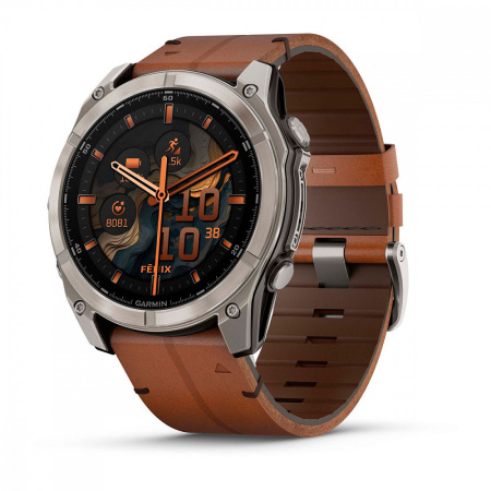 Garmin Fenix 8, 43мм, Amoled, Sapphire Bare Titanium Black with Chestnut Leather Band+Grapphite Silicone Band