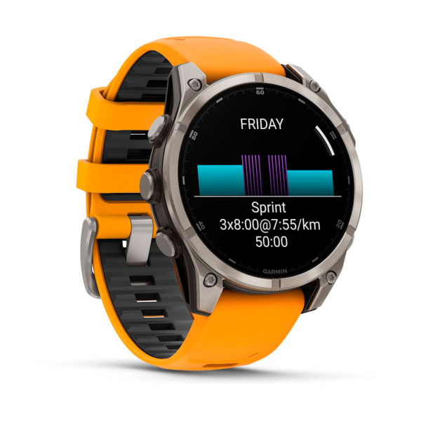 Умные часы Garmin Fenix 8, 47 мм, Amoled Sapphire Titanium with Spark Orange/Graphite Silicone Band