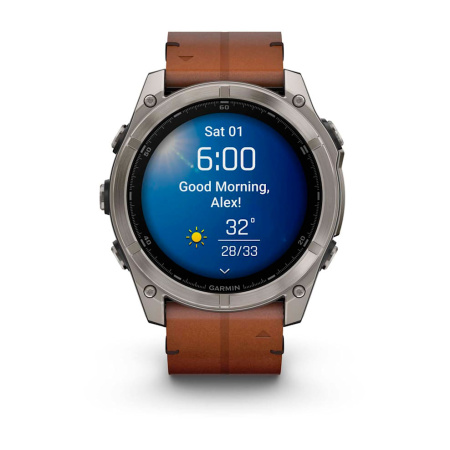 Garmin Fenix 8, 43мм, Amoled, Sapphire Bare Titanium Black with Chestnut Leather Band+Grapphite Silicone Band