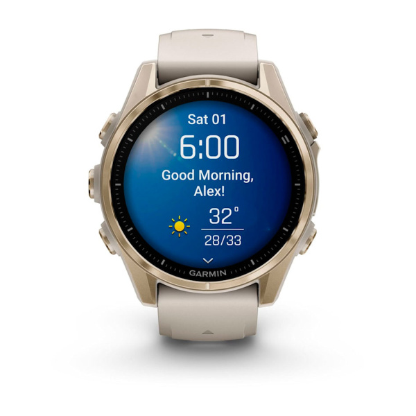 Garmin Fenix 8, 43мм, Amoled, Sapphire Soft Gold with Fog Gray/Dark Sandstone Silicone Band